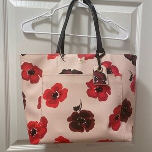 Kate Spade pebbled leather tote, pink with flowers!  EUC